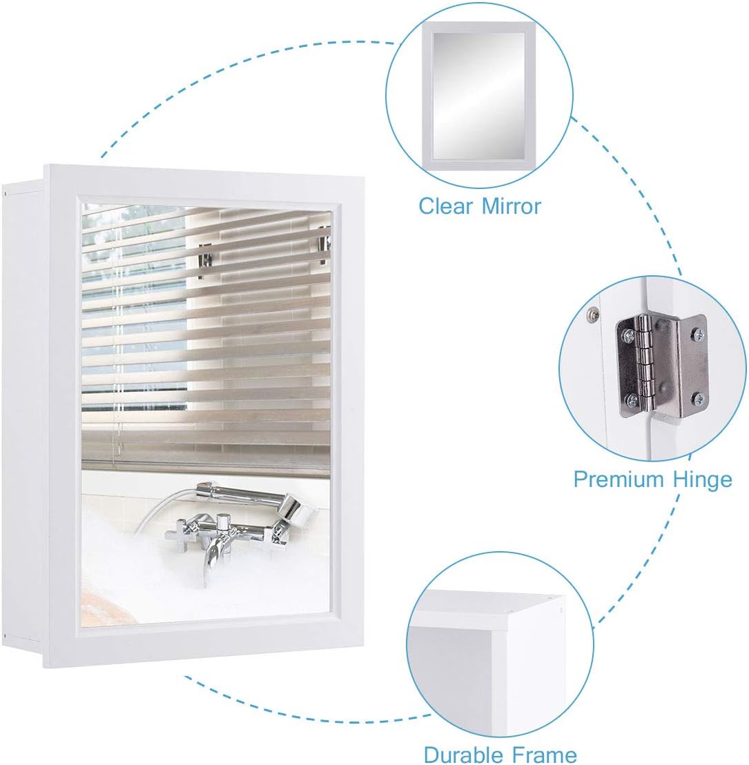 Mirror Medicine Cabinet with a Single Door and an Inner Adjustable Shelf with 3 - Height Storage for Bathroom, Vestibule, and Bedroom - Wall - Mount Bathroom Cabinet, White