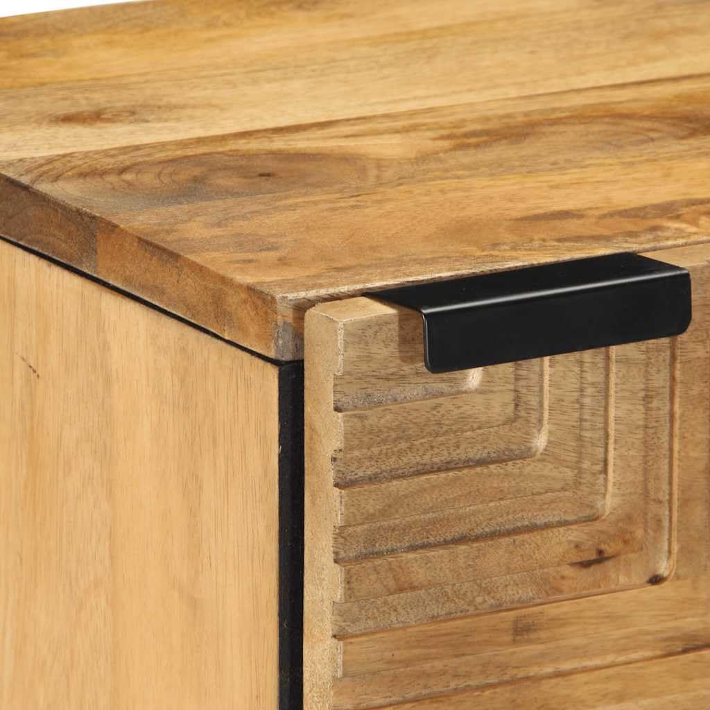 Massiver Mangoholz Nachttisch mit Metallbeinen - Robuster Beistelltisch mit Stauraum für Schlafzimmer und Wohnzimmer, Einzigartige Holzmaserung, Stabiles Möbelstück
