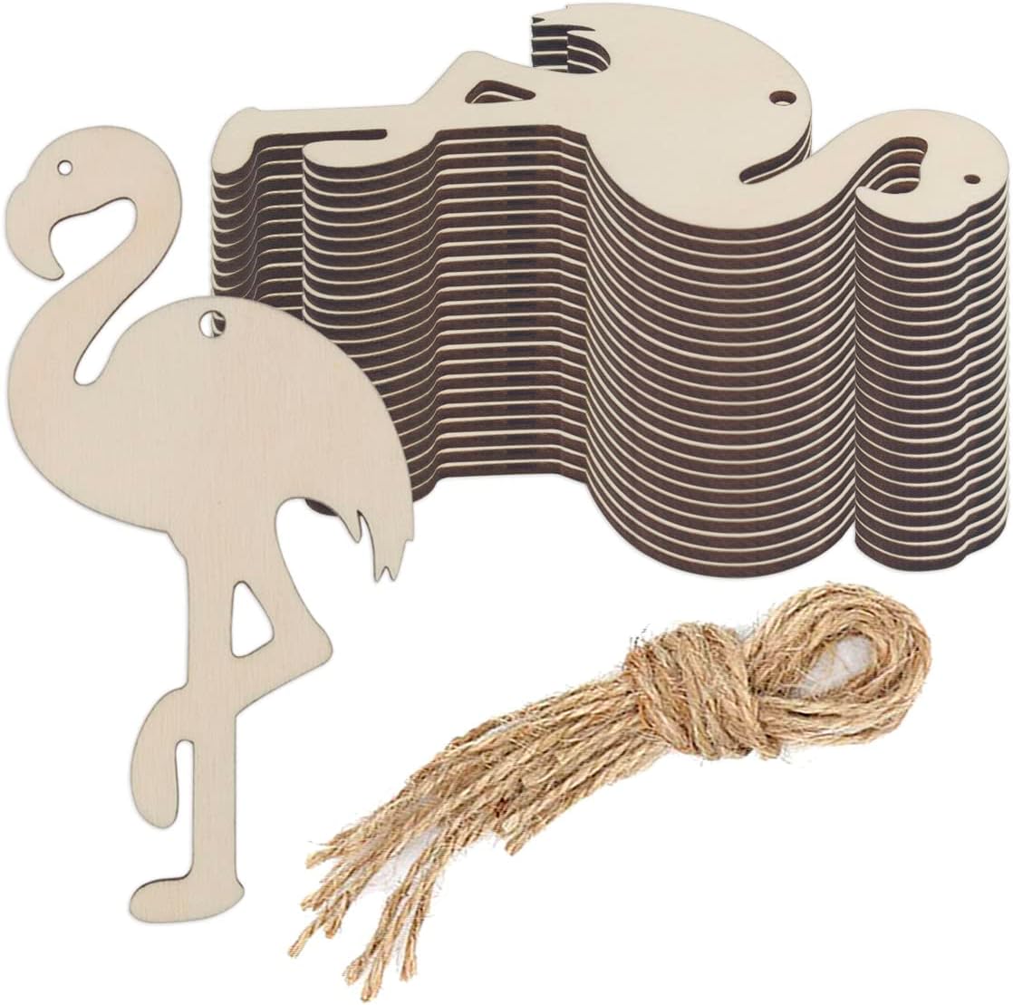 20pcs Wooden Flamingo Shaped Cutout Crafts Unfinished Wood Ornaments Wood Tags Perfect for Hawaii Holiday Party Home Decoration