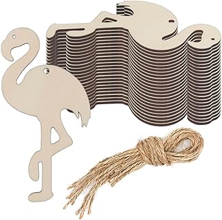 Creaides 40pcs Wooden Flamingo Shaped Cutout Crafts Unfinished Wood Ornaments Wood Tags Perfect for Hawaii Holiday Party Home Decoration