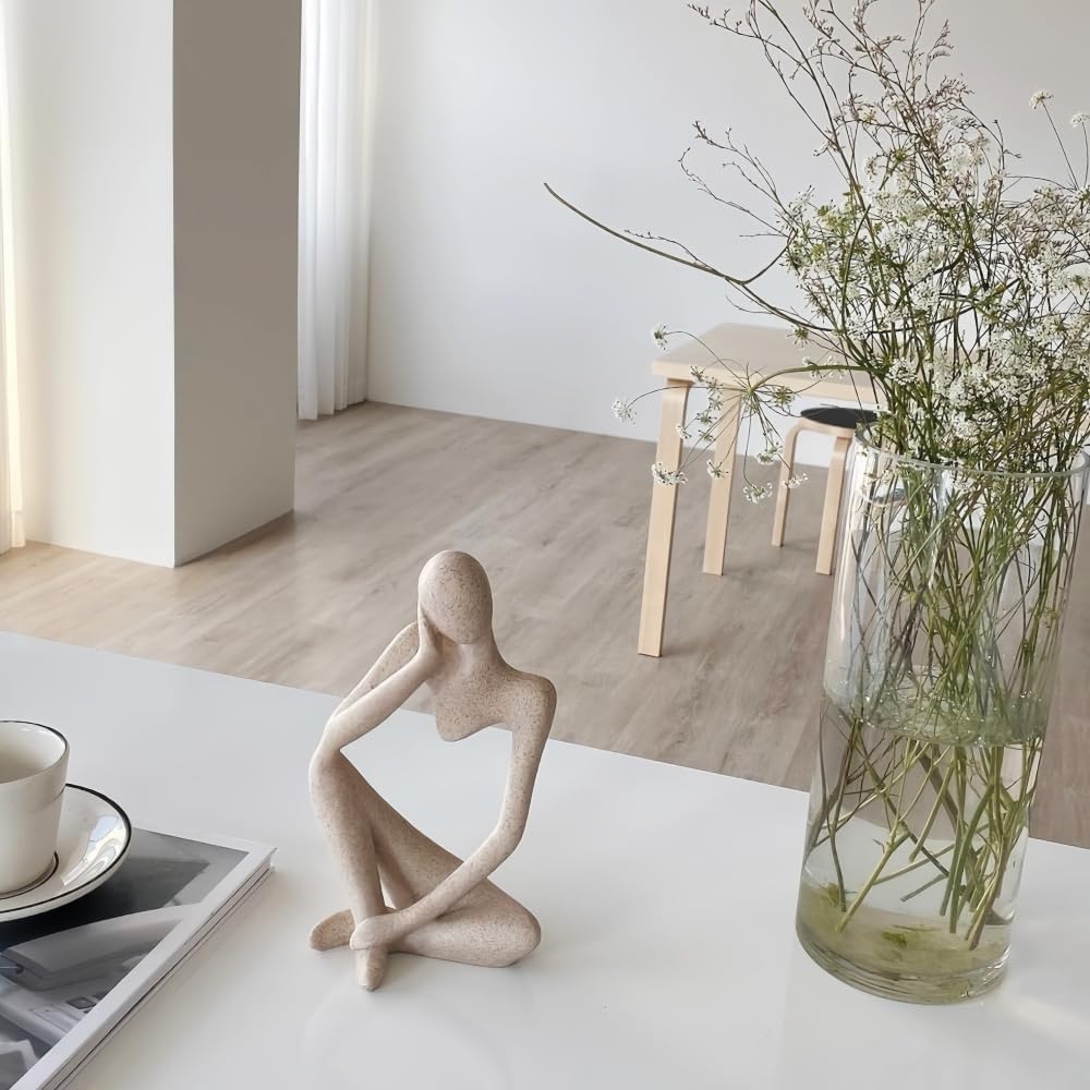 Thinker Statues Home Decor, Set of 3 Pcs Grey Resin Trendy Abstract Art Sculpture Collectible Figurines Home Office Bookshelf Bedrooms Living Room Coffee Shops Desktop Decoration Aesthetic Ornaments