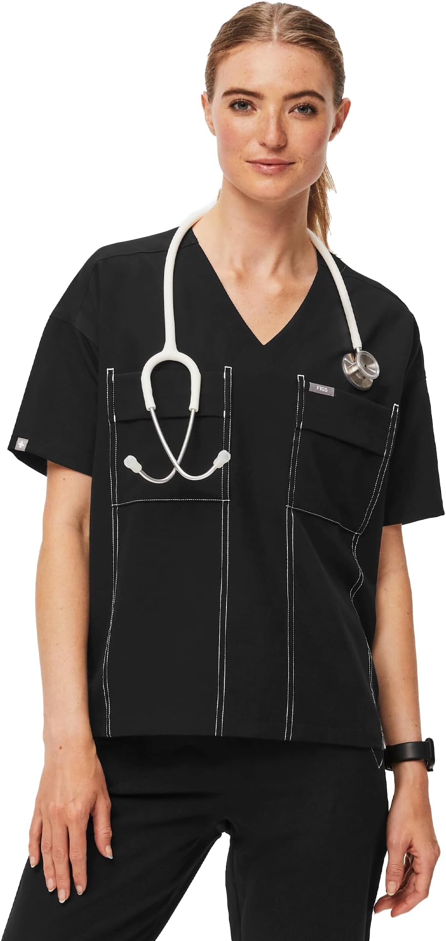 Bello Cargo Scrub Top for Women — Oversized Fit, V-Neck, Two Pockets, Back Yoke, 4-Way Stretch — Amazon Exclusive