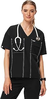 FIGS Bello Cargo Scrub Top for Women - Black/White, XL