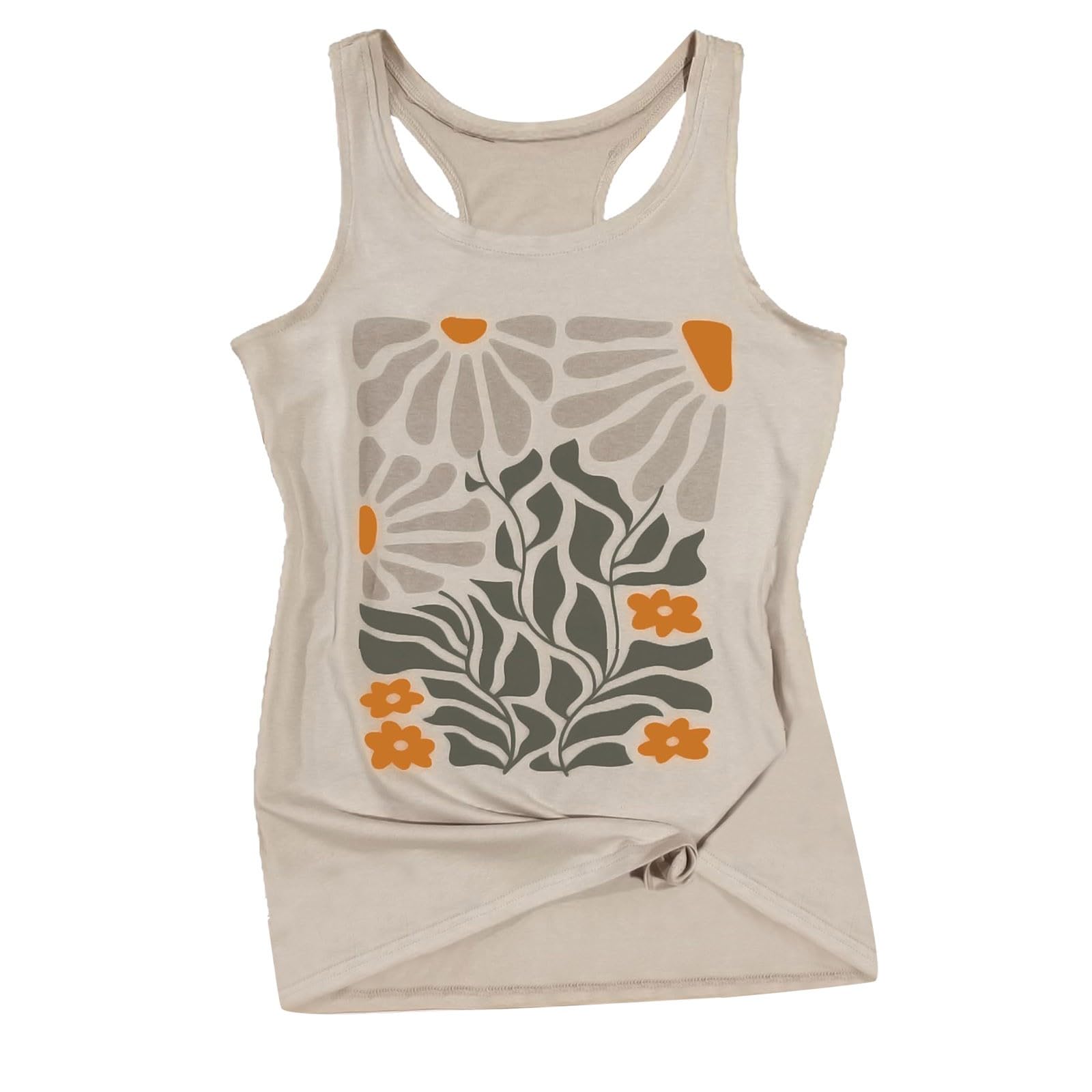 Camiseta de tirantes para mujer con nudo y espalda cruzada, estampado de flores, sin mangas, camiseta de verano, camiseta informal de algodón, cómoda, suave, para el día a día, yoga, deporte, ajuste