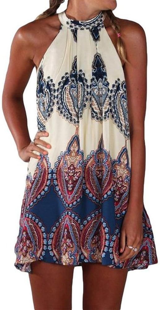 Women Paisley Halter Neck Casual Sleeveless Dress Beach Swimwear Coverup