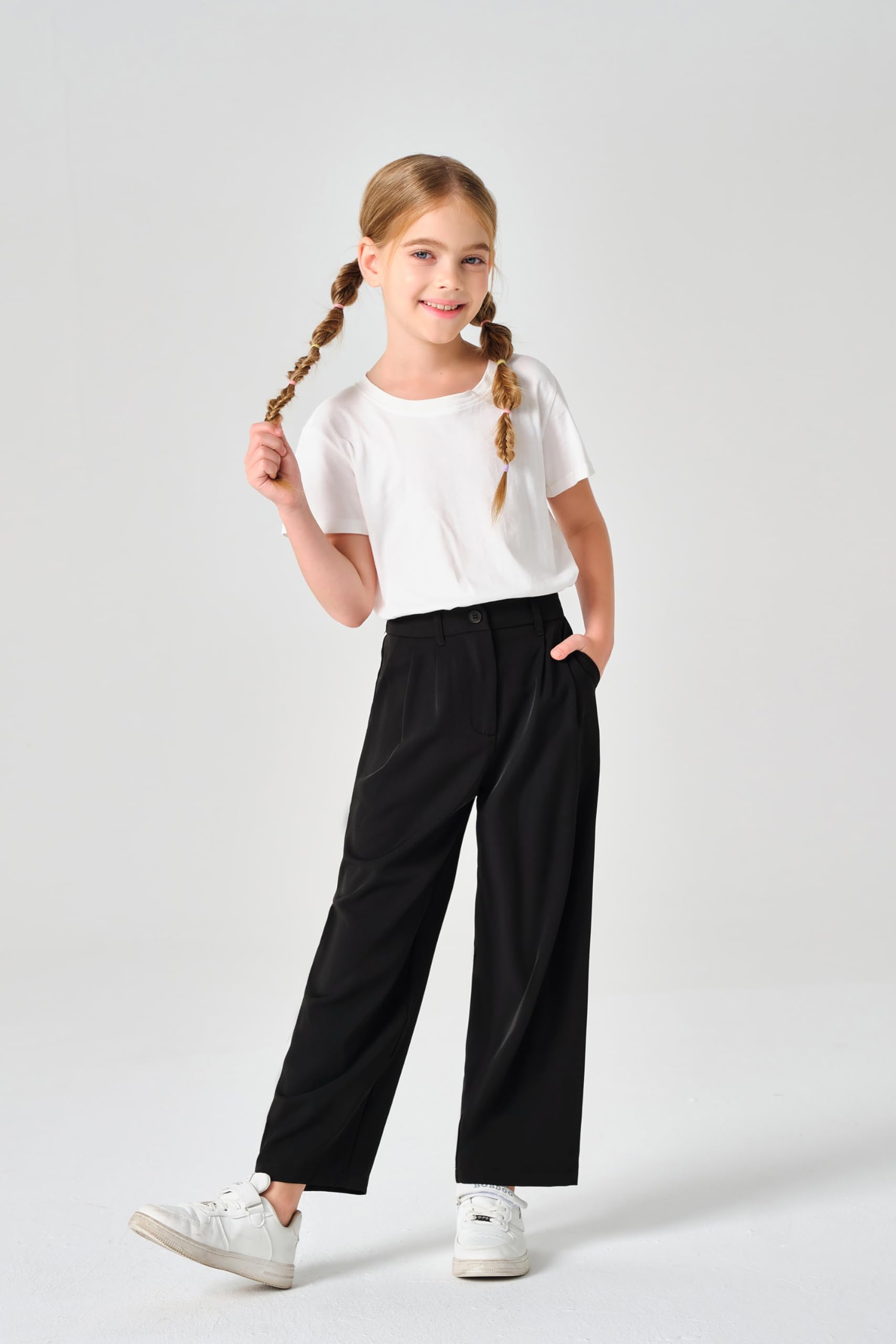 Pantalones de uniforme escolar de cintura alta y pierna ancha para niñas de 5 a 14 años
