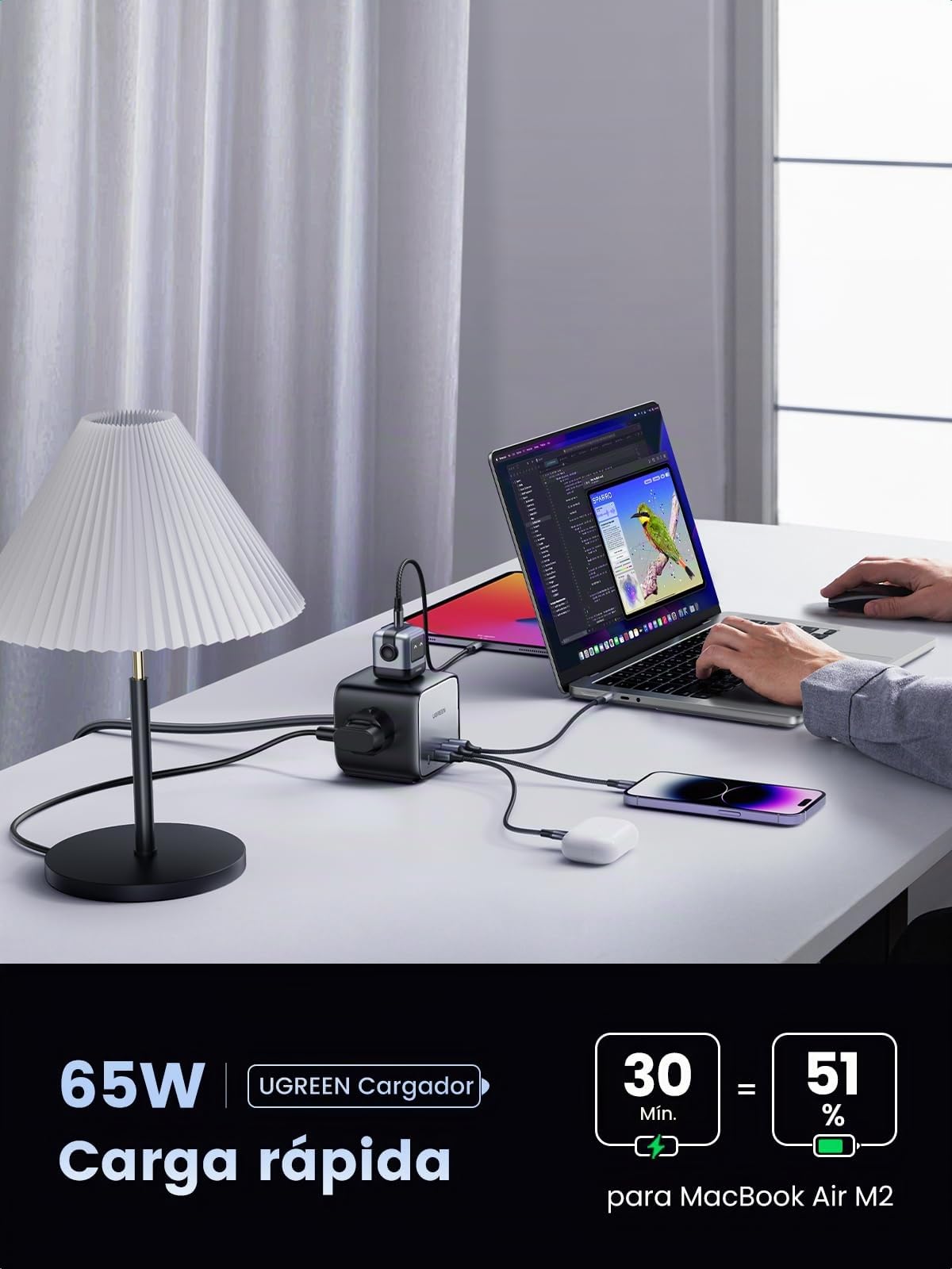 UGREEN Nexode DigiNest Cube 7 en 1 - Regleta USB Cube 65 W, 3 enchufes y 4 Puertos USB, Carga rápida, GAN Tech, Compatible con iPhone 16 Plus Pro MAX 15, 14, 13 MacBook Pro Air M3 M2 M1 Galaxy S24