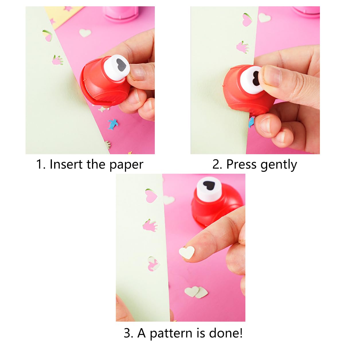 Papierstanzer-Set Mit Herz & Stern – Einzellochstanzer Aus Edelstahl, Rosa Weiche Griffe – Ideal Zum Basteln, Für Scrapbooks, Tickets Und Mehr