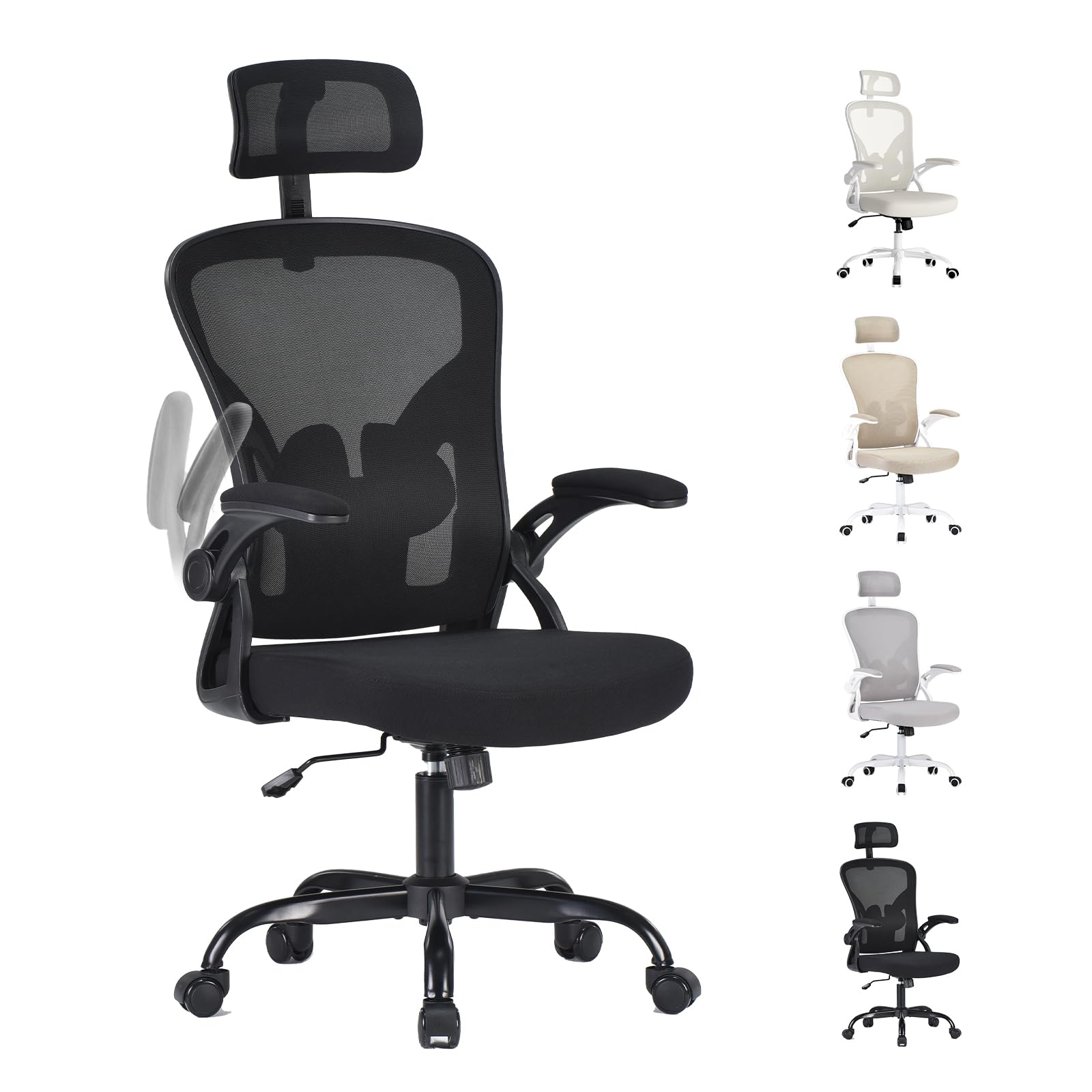 Farini Ergonomischer Stuhl mit Armlehne Büro Schreibtischstuhl mit Rollen Bequemer Home Office Stuhl, Schwarz