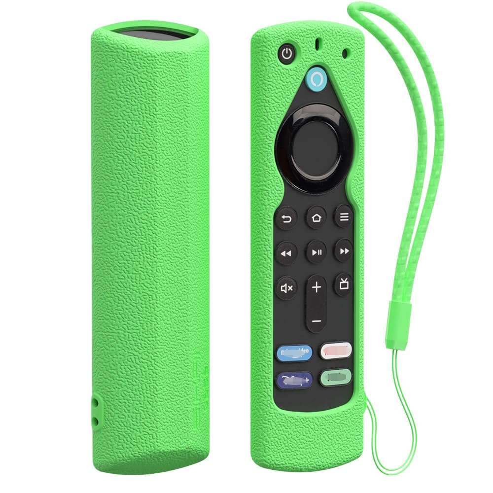 SIKAI Fire TV Remote Cover 3rd Gen 2021 Compatible with Fire TV Stick 4K/4K Max Voice Remote (3rd Gen),Anti Slip Silicone Protective Case Cover with Lanyard(Glow in Dark-Green)