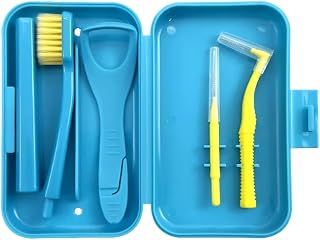Portable Toothbrush Box Orthodontic Oral Hygiene Tools Kits Interdental Brush Tongue Scraper Travel Teeth Whitening(Blue)
