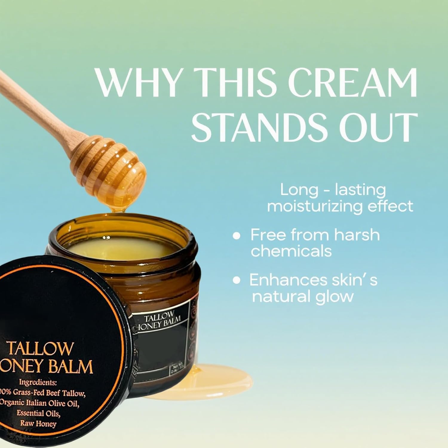 Beef Tallow for Skin, Tallow Honey Balm,Organic Grass-Fed Beef TallowBalm with Raw Honey, Natural Soothing Moisturizing (3)