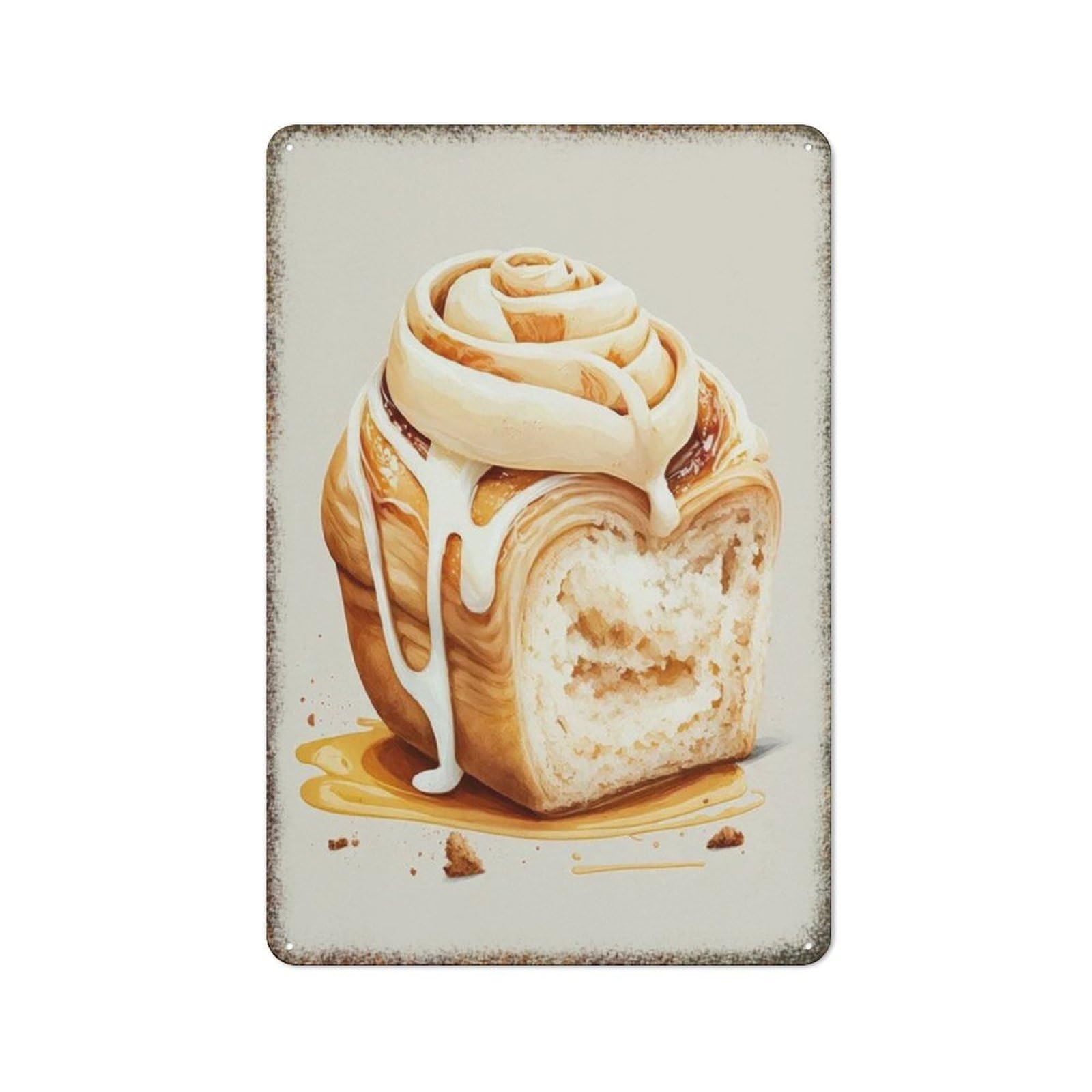 Cinnamon Roll Dessert Kitchen Cafe Farmhouse Metal Wall Decor Plaque 8x12 inch