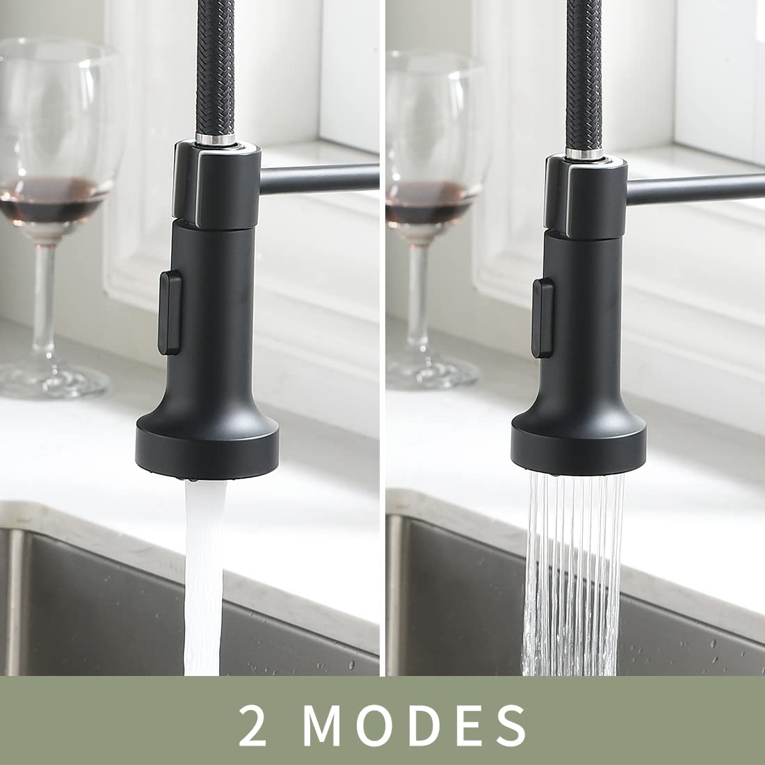 AIMADI Robinet de Cuisine Noir Mat, Mitigeur Évier à Bec Extraible et RotatifRobinet de Cuisine, Mitigeur Évier à Bec Extraible et Rotatif 360° avec Douchette 2 Jets,Robinet Moderne à Levier Unique