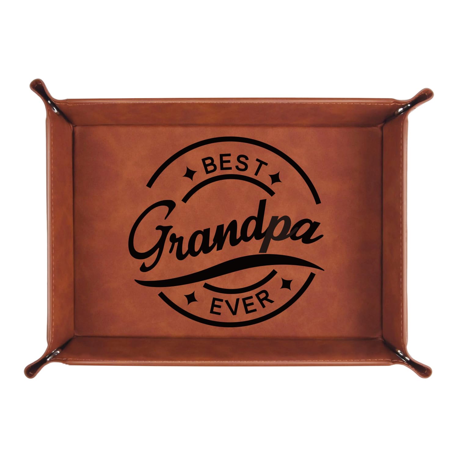 LJZTYX To My Grandpa Gifts,Leather Tray Engraved Personalized Gifts for Grandpa,Unique Dad Birthday Gifts from Granddaughter Grandson,Valet Tray Desktop Storage Organizer (Best ever grandpa)