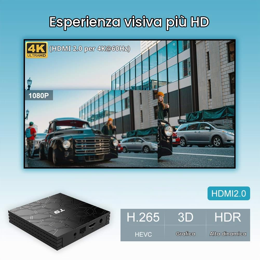 TUREWELL Android 9.0 TV BOX 2GB RAM/16GB ROM Support 2.4/5.0Ghz WiFi BT4.0 RK3318 Quad-Core 4K 3D HD DLNA Smart TV BOX