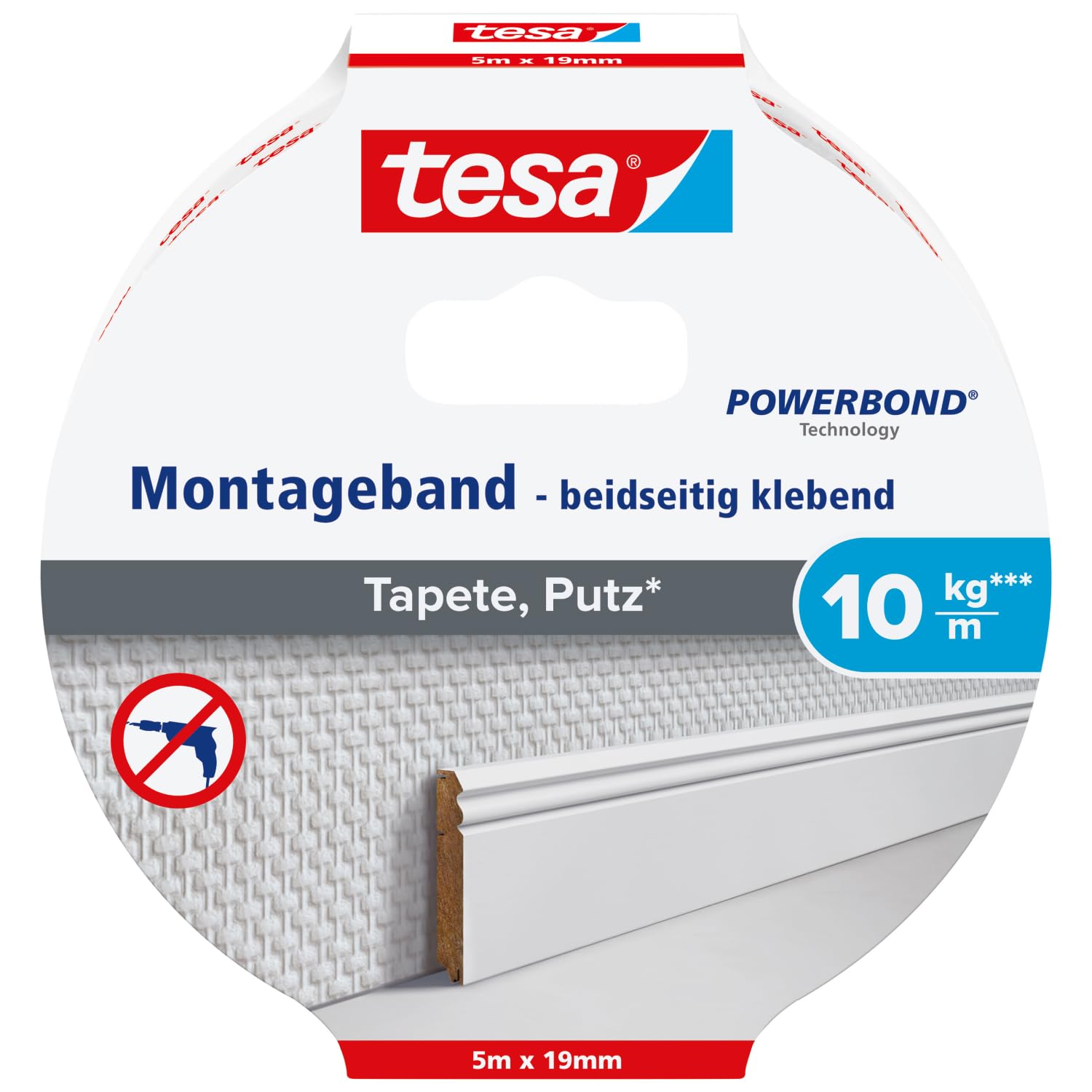 tesa 77743-00000-00 Powerbond Tape 5m x 19mm for wallpaper Plaster