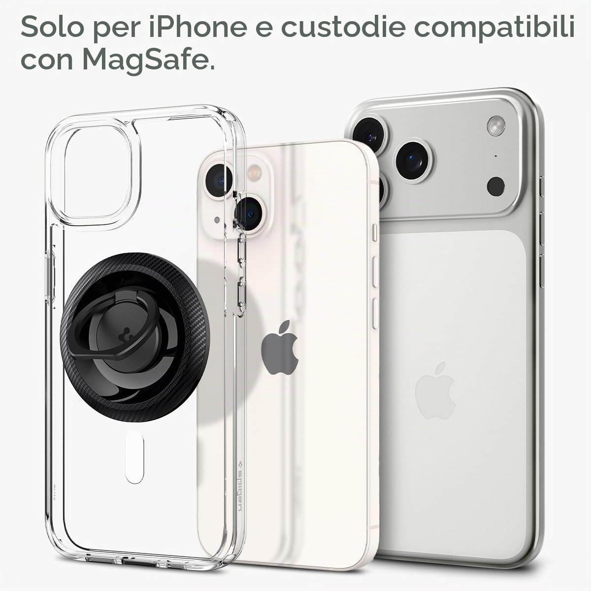 Spigen O-Mag Anello MagSafe, 360° Rotazione, Supporto Cellulare Magnetico Compatibile con iPhone 17 17e 16 15 14 13 Pro Max e Cover MagSafe/Pixelsnap per Samsung S26 S25 Ultra, Pixel 10 10a - Carbonio