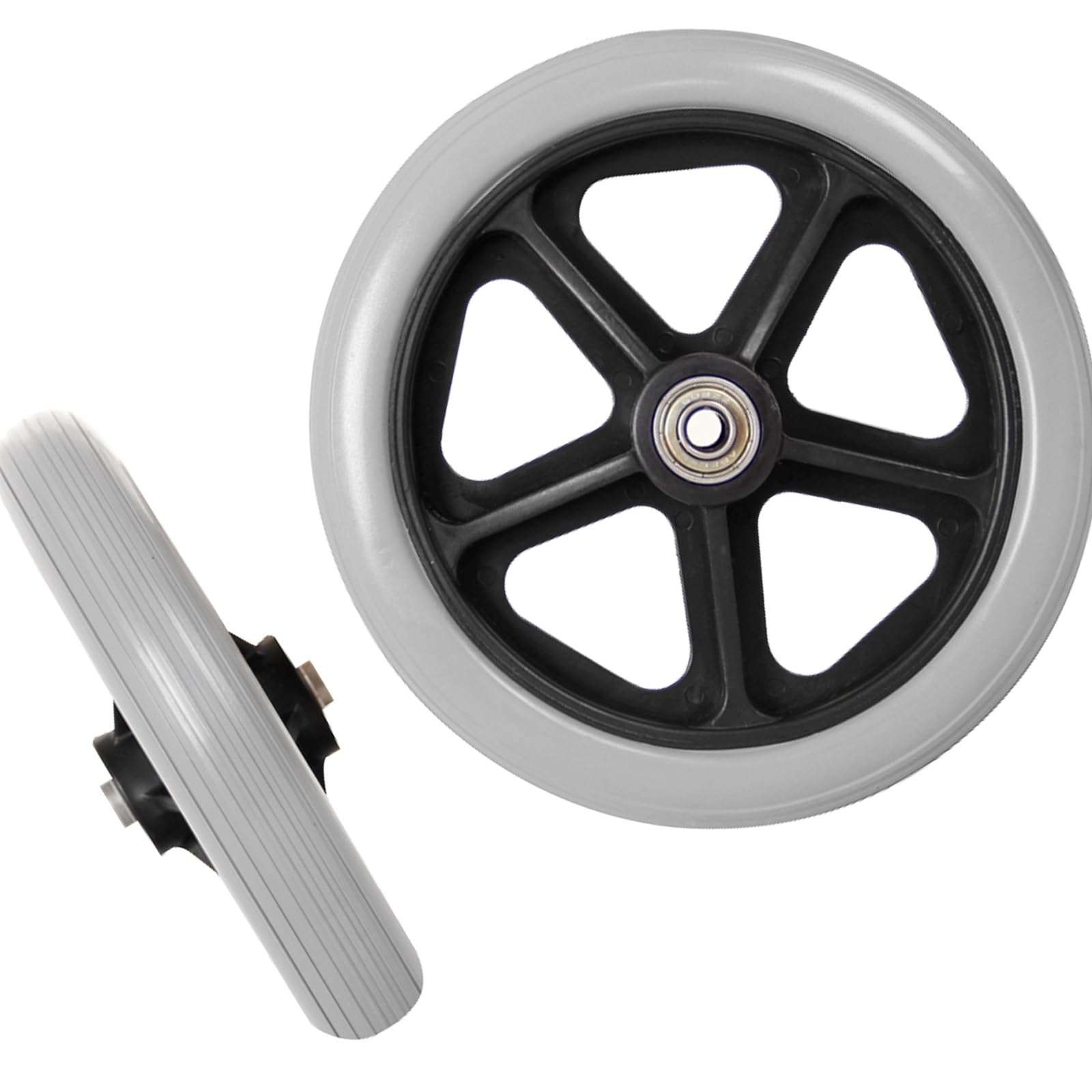 WORDFUN Solid Tires Front Wheel, wearResistant, Wheelchair Front Caster, Black Grey (2 Pcs), Front Wheelchair Wheels Replacement, Front Wheelchair Wheel, 19cm 20cm