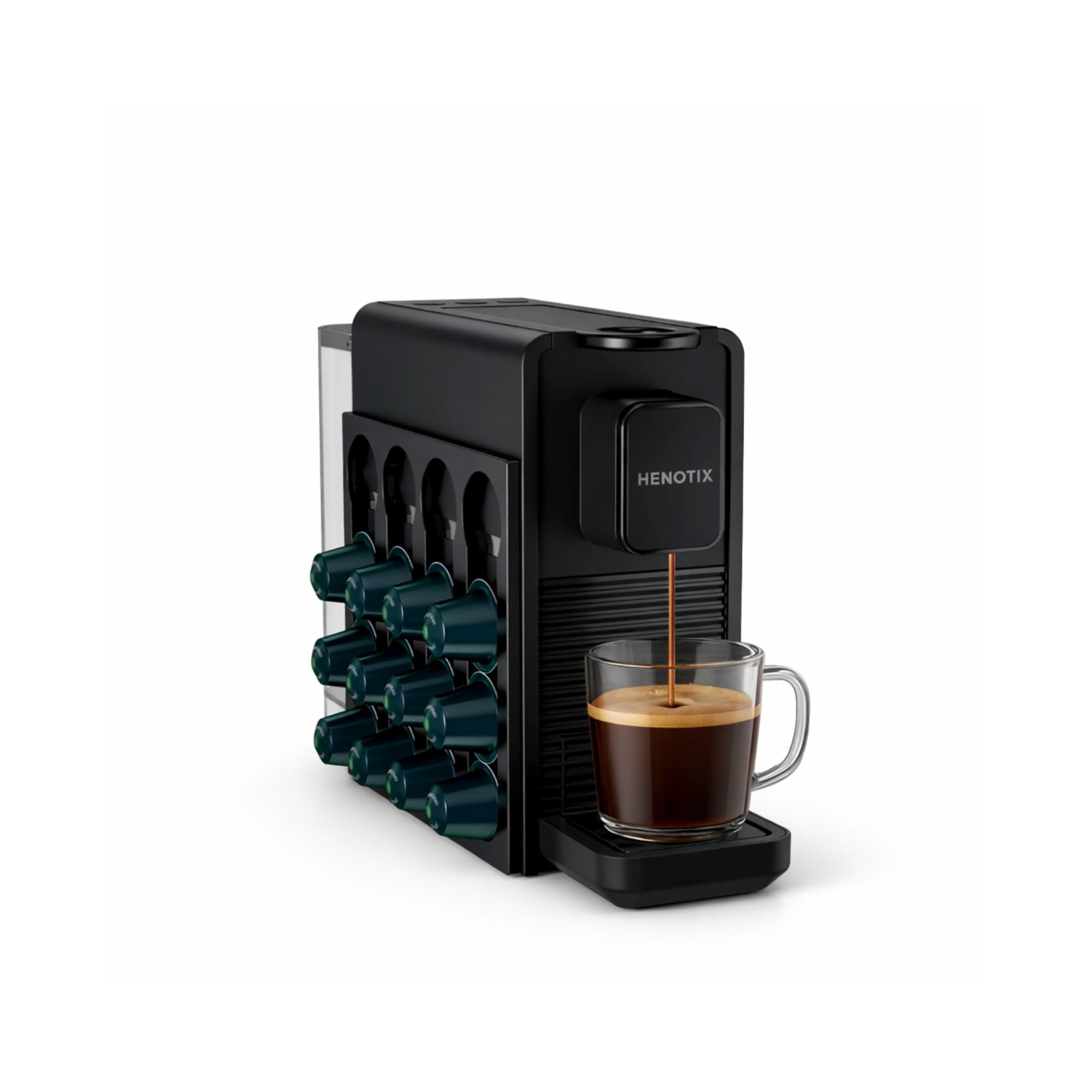 Cafetera de cápsulas compatible con Nespresso OriginalLine – Bomba de 20 bares, 3 tamaños de taza, calentamiento rápido, bandeja ajustable y soporte magnético desmontable, diseño compacto con