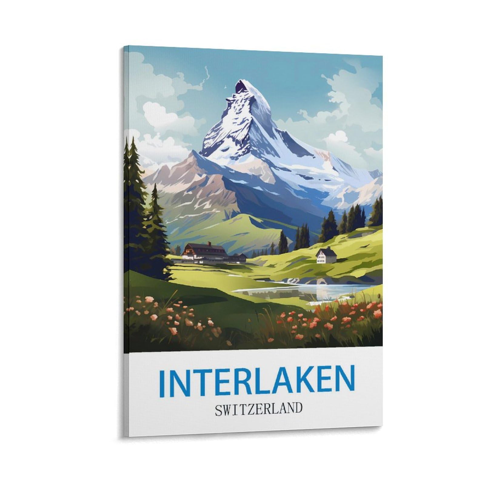 Lnmnjesg Frame-Style Interlaken Switzerland Vintage Travel Poster 12X18inch(30X45cm) Canvas Painting Wall Art, Wall Decor Pictures Prints For Living Room Bedroom