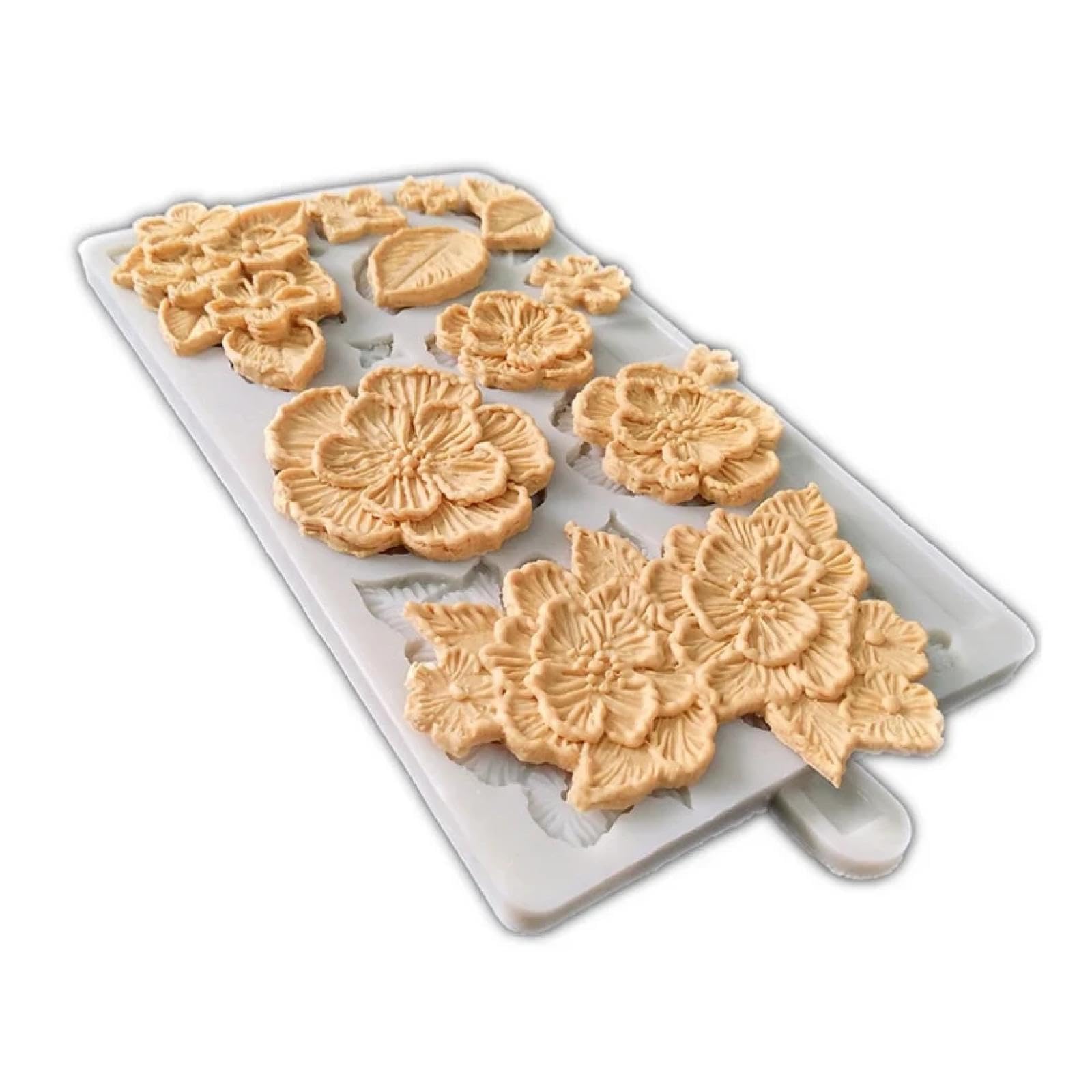 Moldes de silicona, moldes para hornear, 20 x 11,7 cm, diseño de hojas de flores, molde de silicona para galletas, cupcakes, chocolate, fondant, herramientas de decoración de pasteles