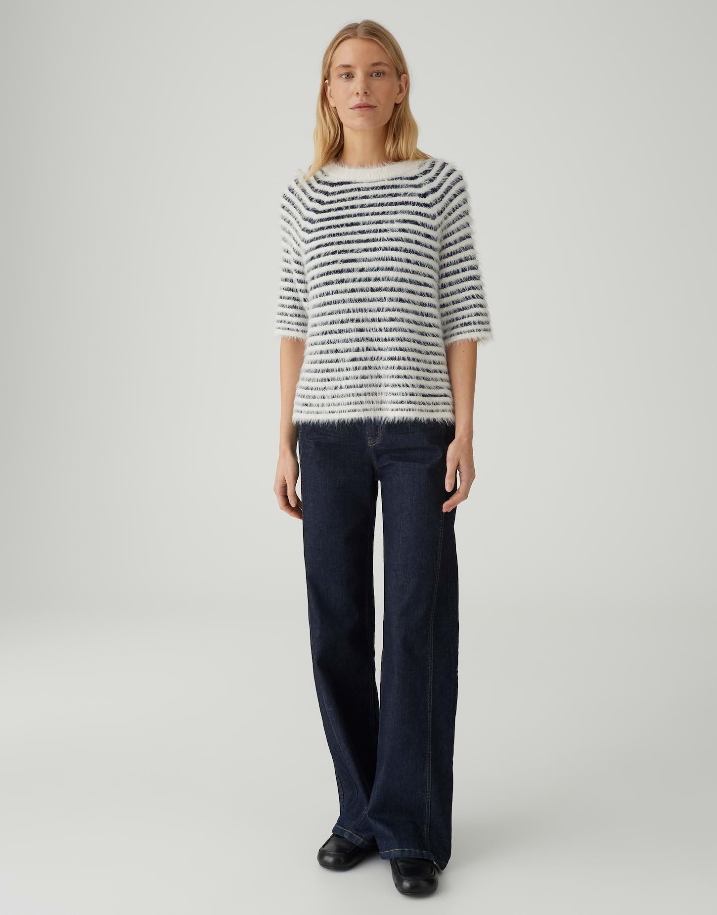 OPUS Damen Pullover | PAIRY Regular Flauschiger Kurzarmstricker mit Streifenmuster