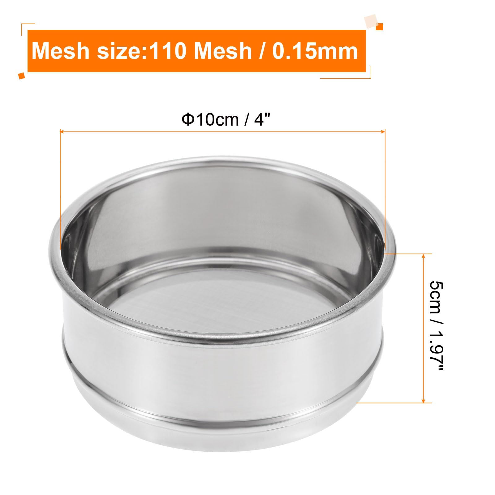 PATIKIL 110 Maschen Labor Sieb 4" Durchmesser Test Sieb 304 Edelstahlgewebe (0.15mm) für industrielle Laboratorien