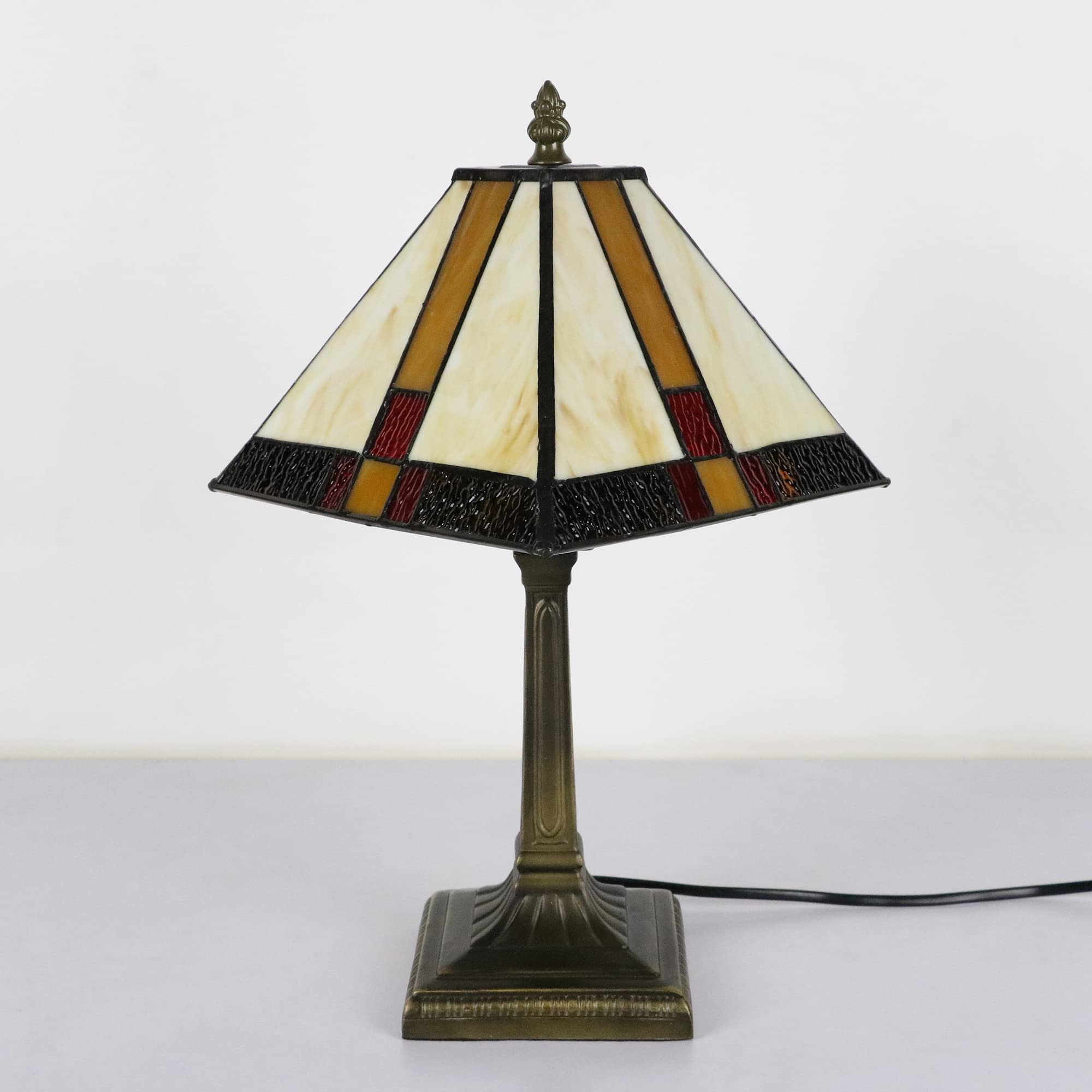 Tiffany Tischlampe Klein, 8 Zoll Quadrat Mehrfarbiges Glas Lampenschirm, E14 Vintage Tischlampe Schlafzimmer Wohnzimmer Kinderzimmer(Ohne Glühbirnen)