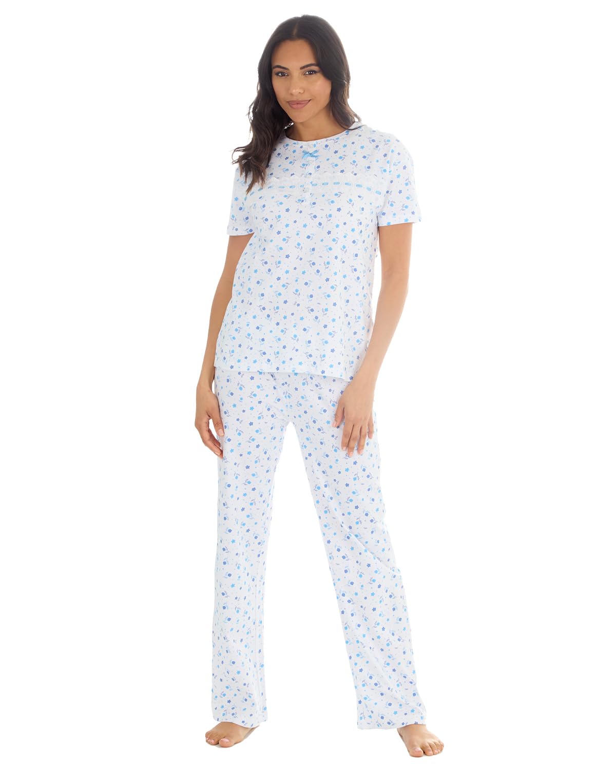 Undercover Ladies Long Cotton Pyjamas 34B2119 Blue Floral 18-20