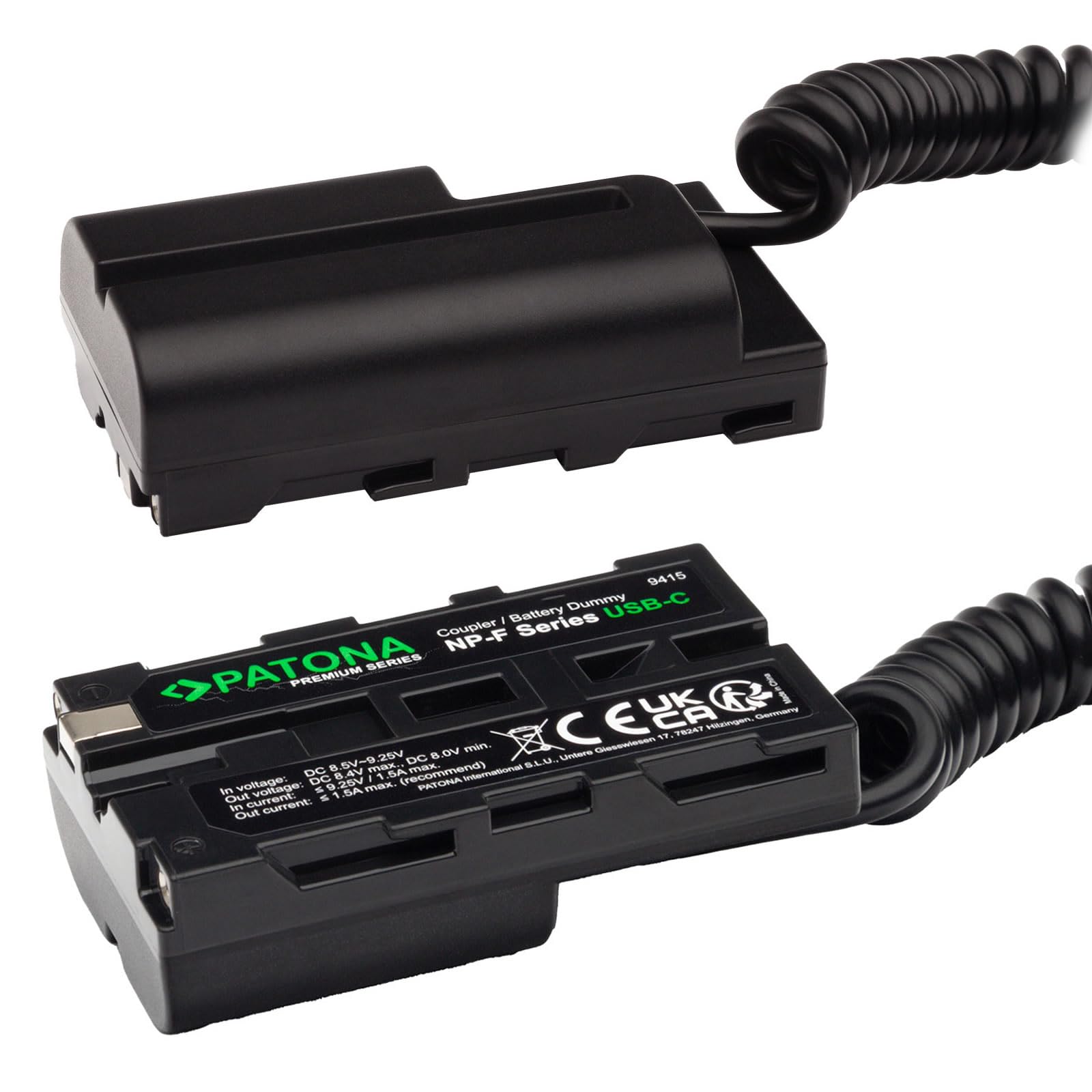 PATONA NP-F NP-F550 NP-F750 NP-F960 NP-F970 NP-FM500 USB-C Dummy Batteria USB-C Premium adattatore caricatore alimentatore per monitor fotocamera LED luci video (9415)