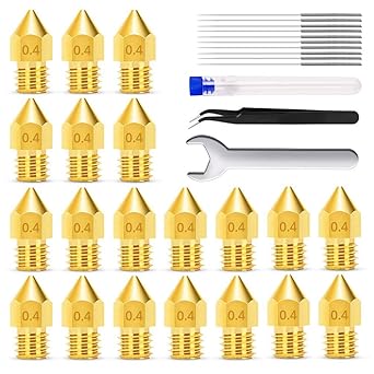 20PCS 0.4mm 3D Printer Extruder Nozzles for Makerbot Ender 3 3Pro CR-10, Extruder Nozzles with 12 PCS 3D Printer Nozzle Cleaning Tool Kit (32Pieces Set)