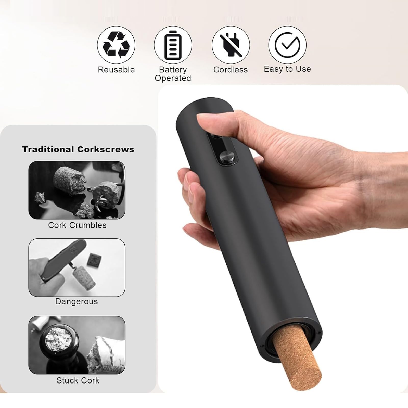 Electric Wine Opener Quick Automatic Bottle Opener User Friendly Wine Opener Electric Corkscrew ABS Texture For Wine