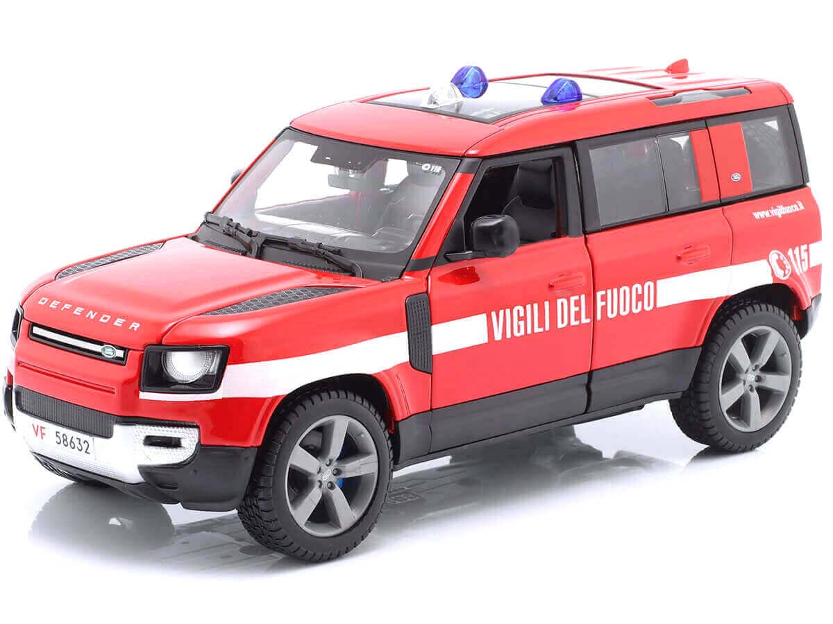 Burago Land Rover Defender Fire Brigade, 1:24 Scale Model, Italian Emergency Vehicle, Red with White Details