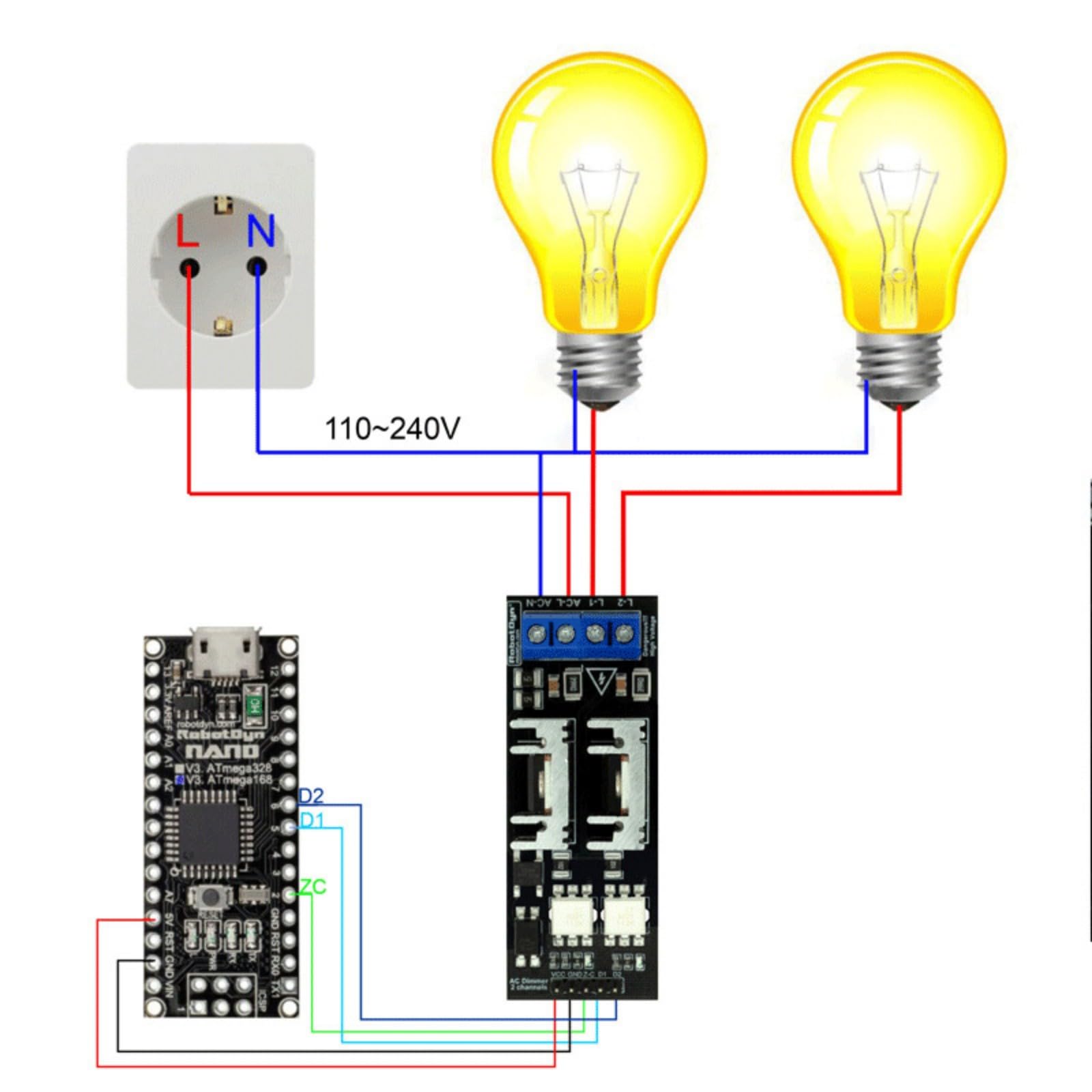 Double sortie AC Dimmer Power Module Optocoupleur Isolation pour plusieurs charges y compris LED BTA16-600B
