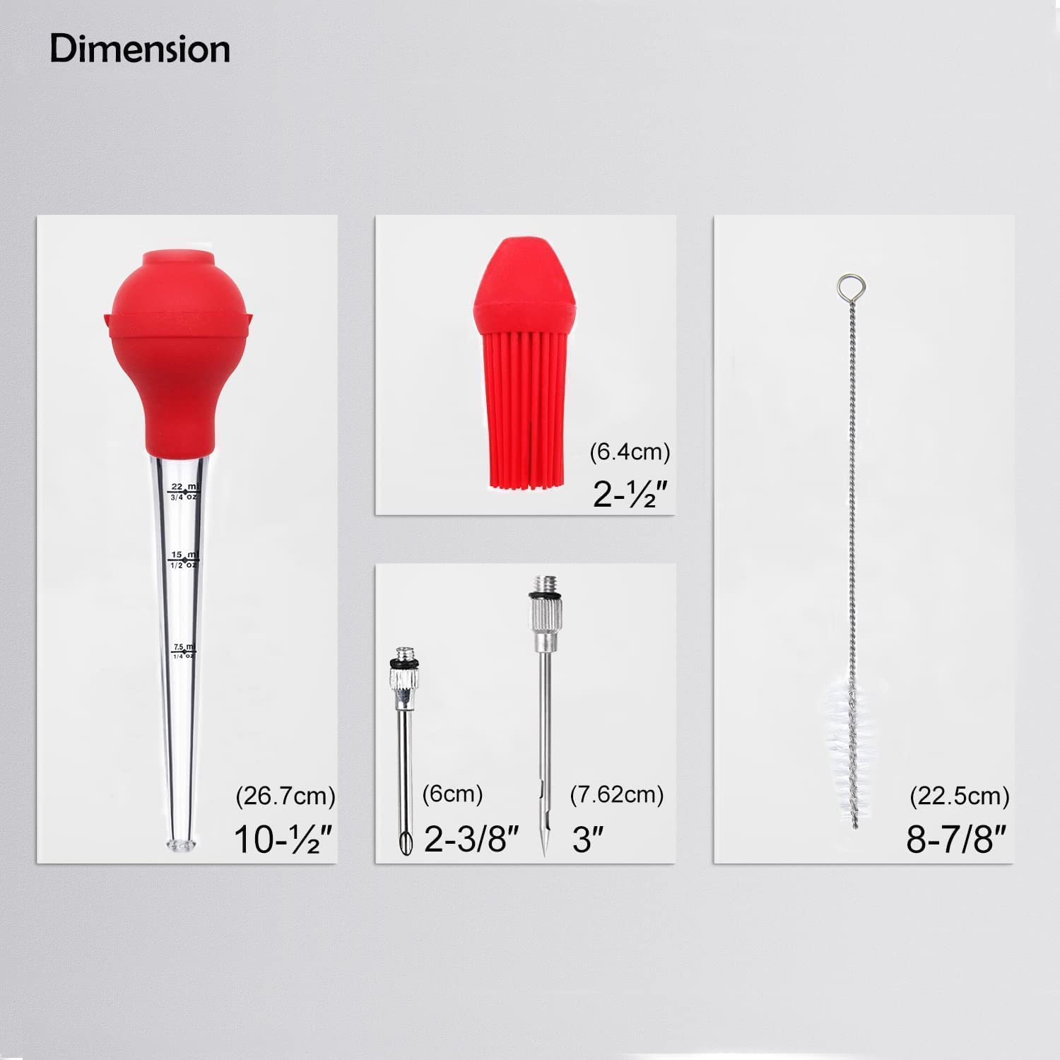 KAYCROWN Turkey Baster zestaw 4 sztuk, wysokiej jakości silikonowa żarówka FDA, w tym igła do wtryskiwacza marynaty mięsnej z szczotką do grilla i szczotką do czyszczenia dla łatwego czyszczenia