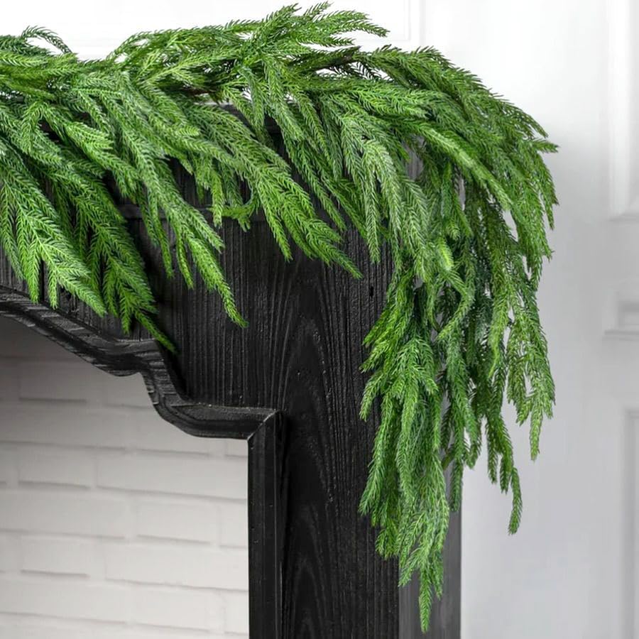 6FT Christmas Norfolk Pine Garland, Real Touch Christmas Greenery Garland, Artificial Xmas Decorations for Mantle Indoor Outdoor Fireplace Table Porch Stairs Winter Holiday Decor - Image 5