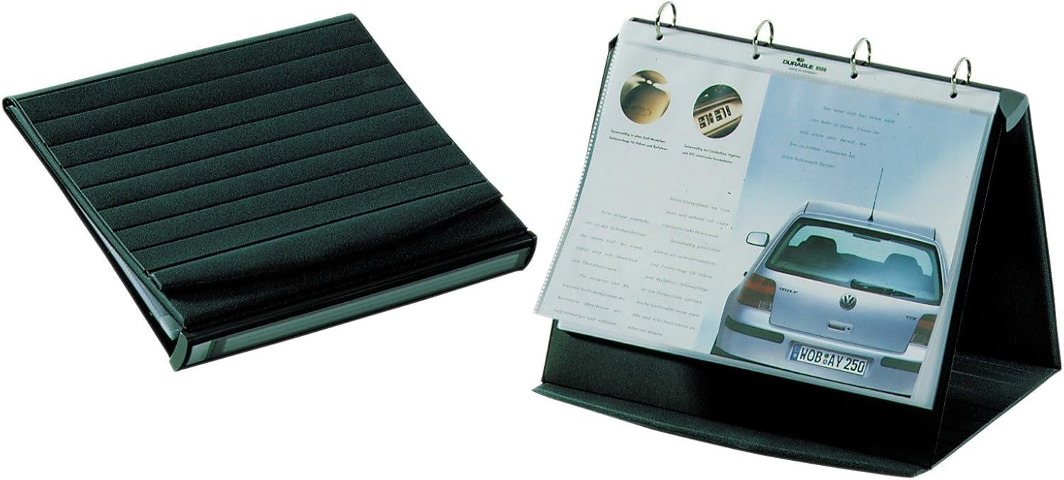 Durable 856939 - Durastar, raccoglitore da banco per presentazioni, 10 buste removibili, 4 anelli, f.to A3 orizzontale, 360x450x40 mm, grafite