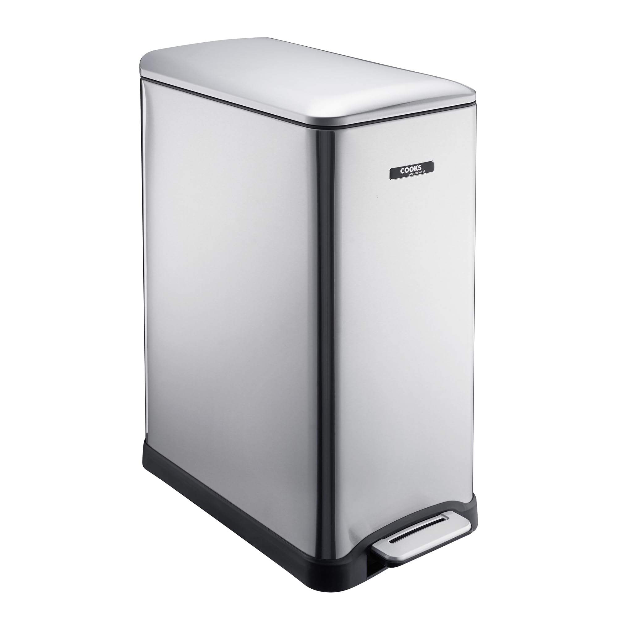 Cooks Professional Slimline Dual Recycle Pedal Bin 50L | 20 + 30L Removable Compartments & Soft Close Lid | Double Section Stainless Steel Kitchen or Office Dustbin for Recycling or Waste | Silver