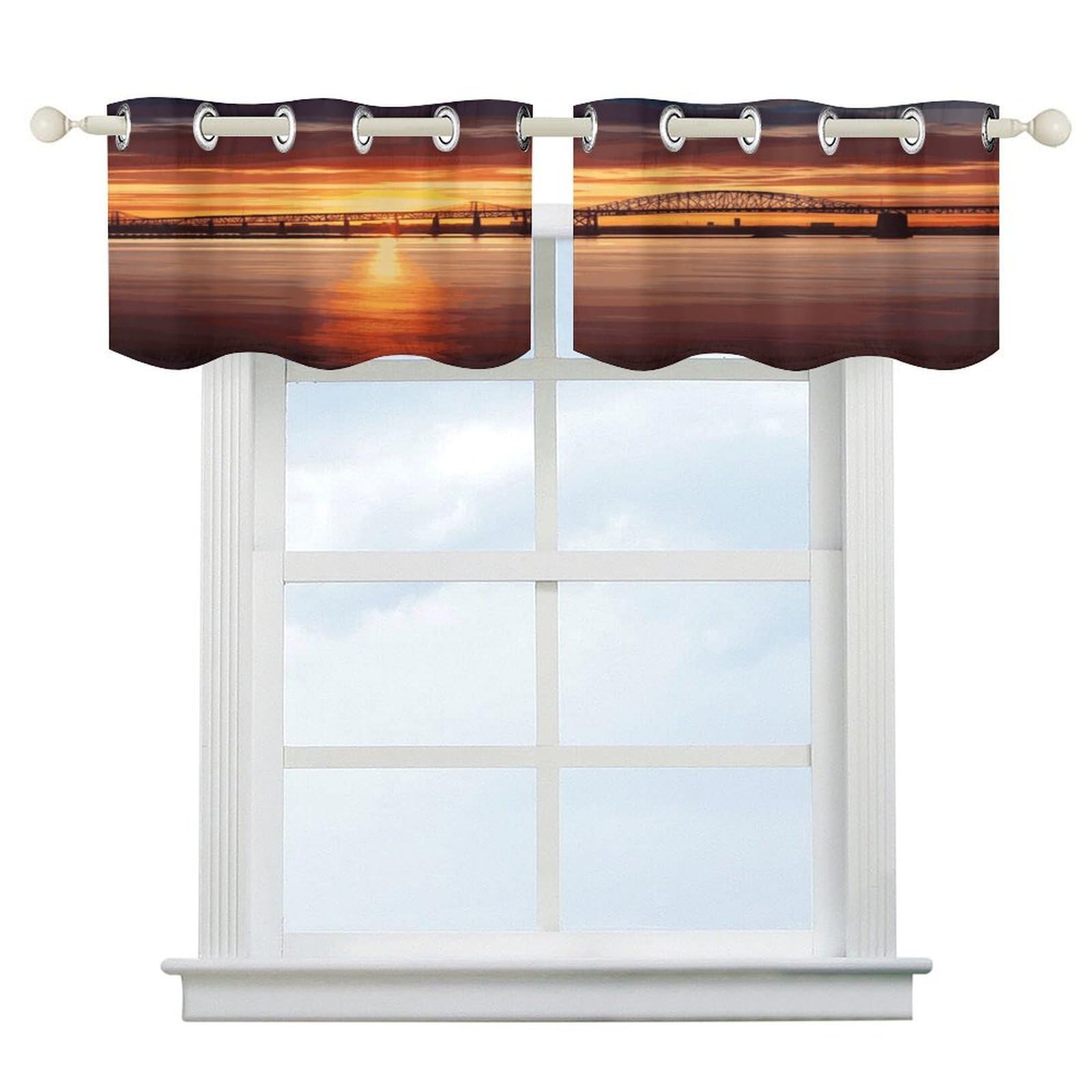 Fekiloot Style Newark Bay Bridge And Sunset Short Curtains Valance Curtain