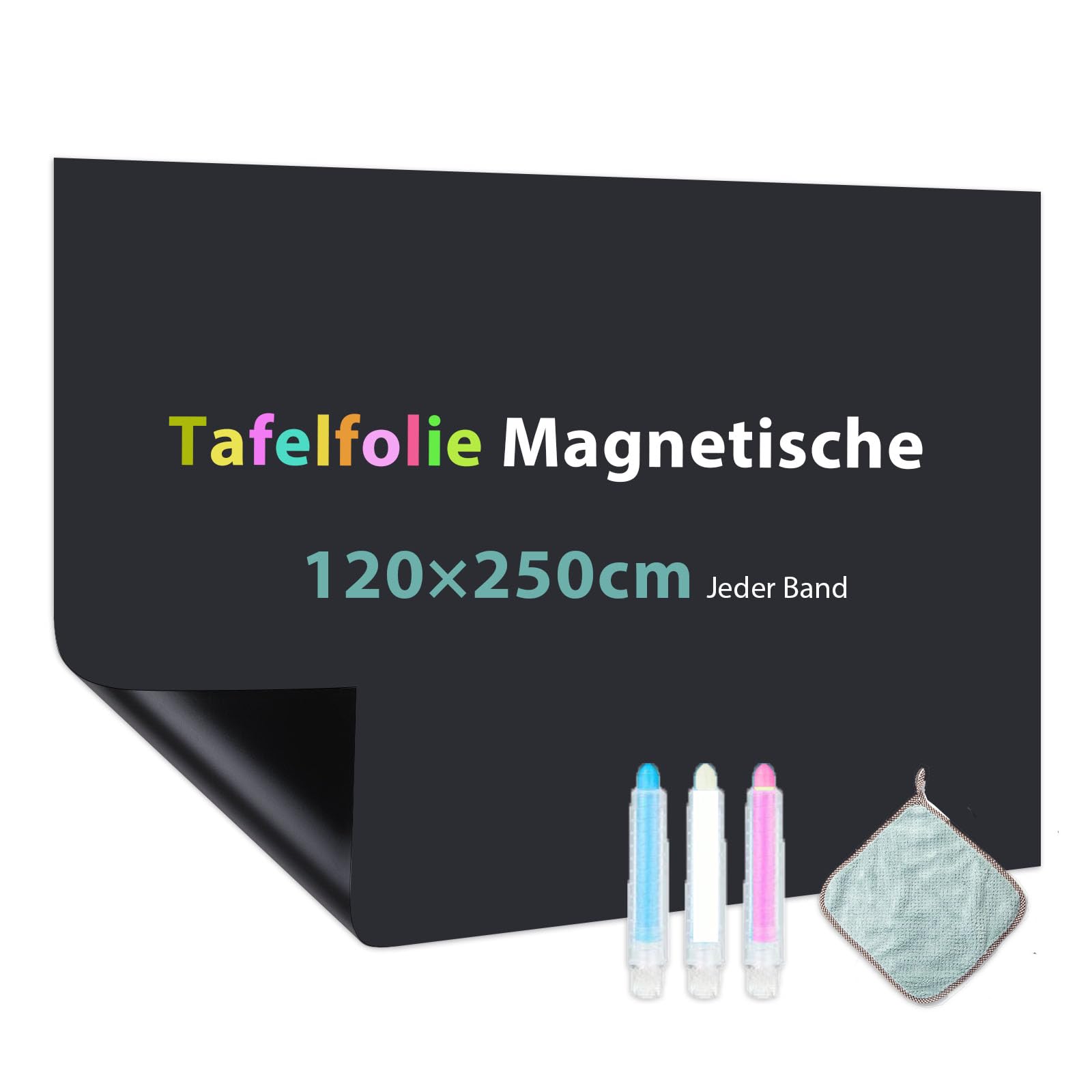 Pellicola Lavagna Nera Magnetica, 250x120cm Carta Lavagna Cancellabile, Lavagna Adesiva per Muro, Per Cucina, Ufficio, Casa, Ristorante, Viene Fornito, Con 3 Gessetto, 4 Magneti, 1 Panni