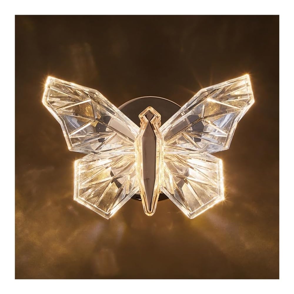 SXECAEPS LED Wall Lamp Indoor Modern Sconce Creative Acrylic Butterfly Lantern with Golden Color Base for Bedroom Bedside Living Room Study Corridor Entryway Restaurant(3000K)