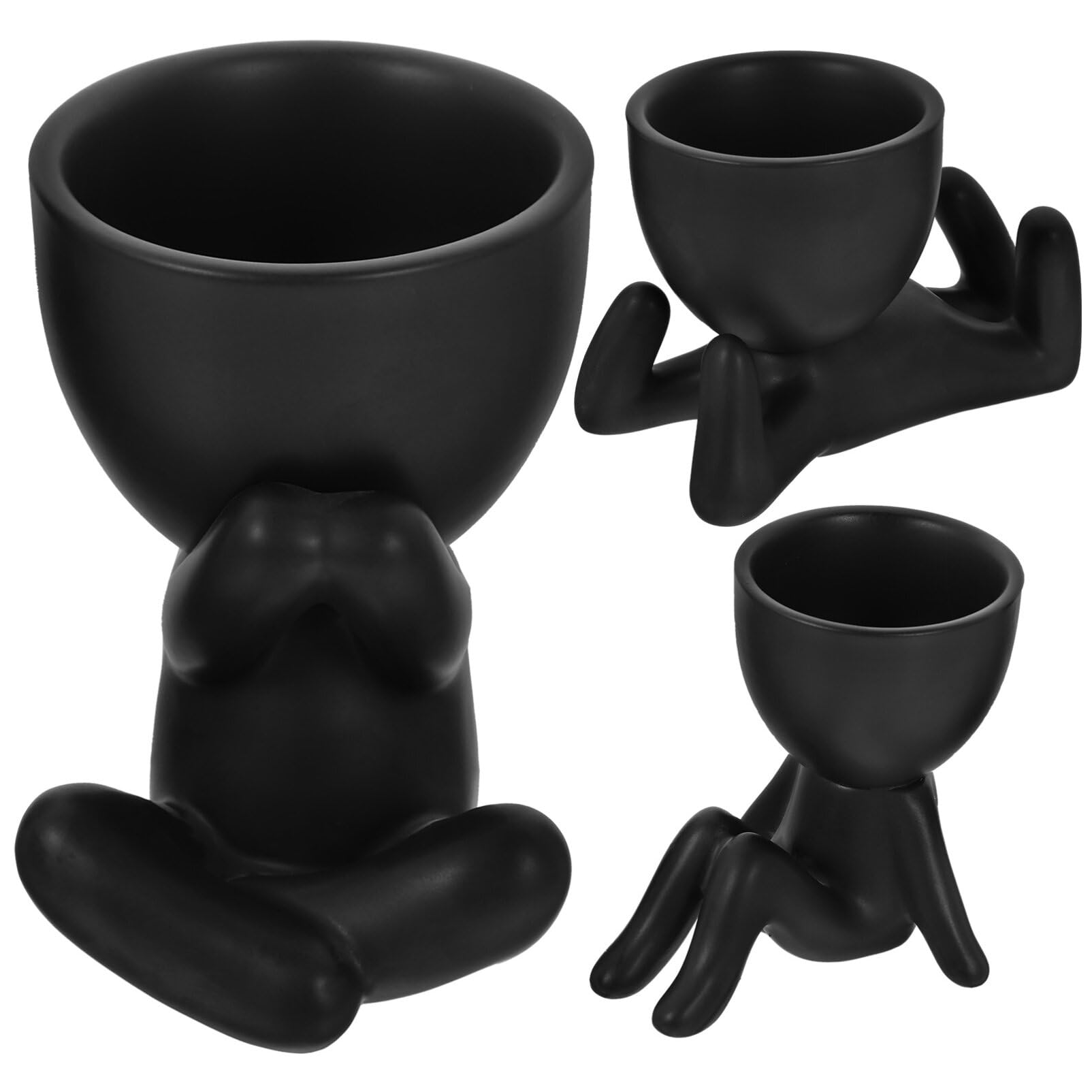 Zerodeko 3pcs Ceramic Succulent Plant Pot Creative Human Shaped Cactus Pots Flower Pots Plant Pots Container for Home Office Wedding Party Black