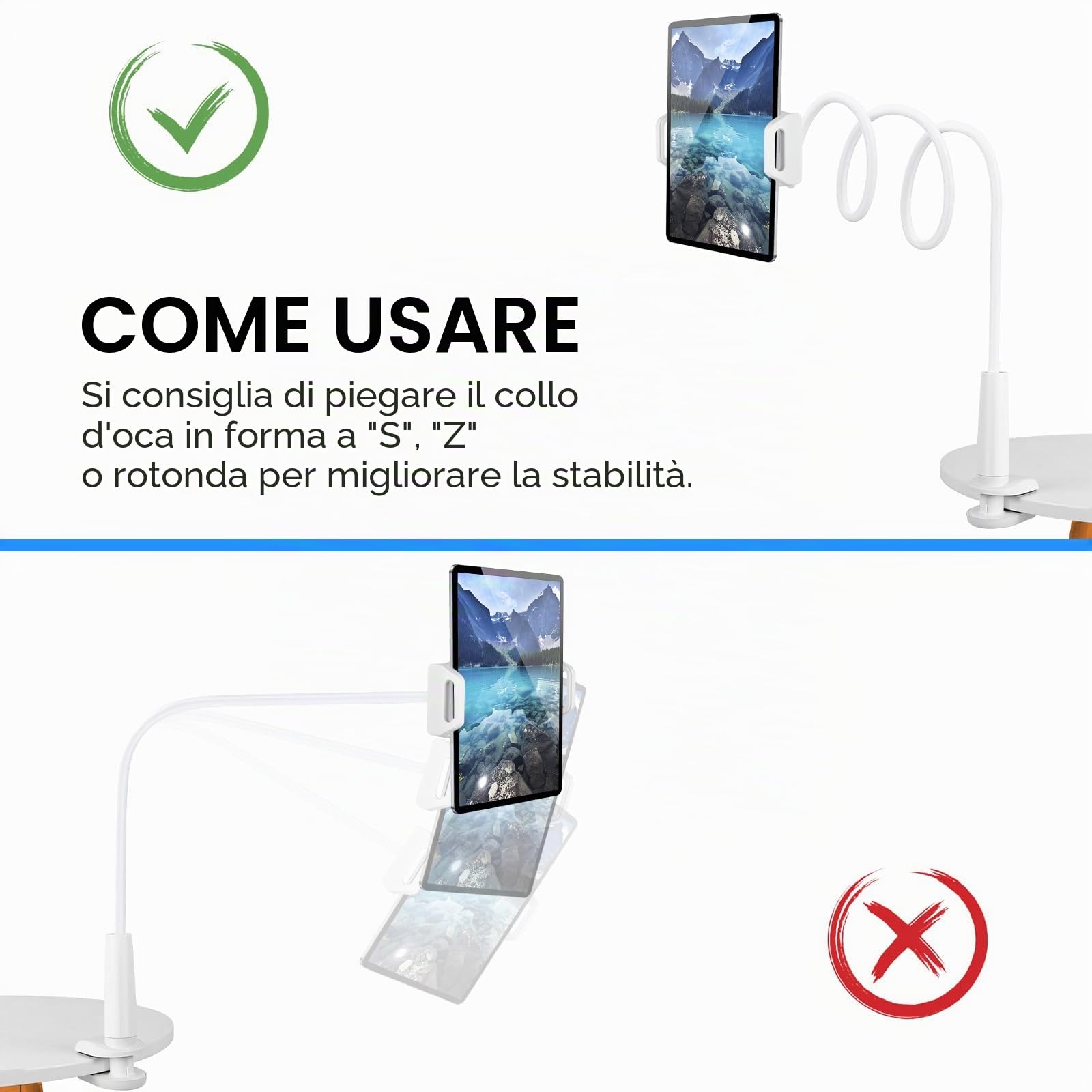 Uniwersalny Regulowany Stojak na Tablet Czemo Supporto Collo Oca, iPad/iPhone 4-11 cali, Biały