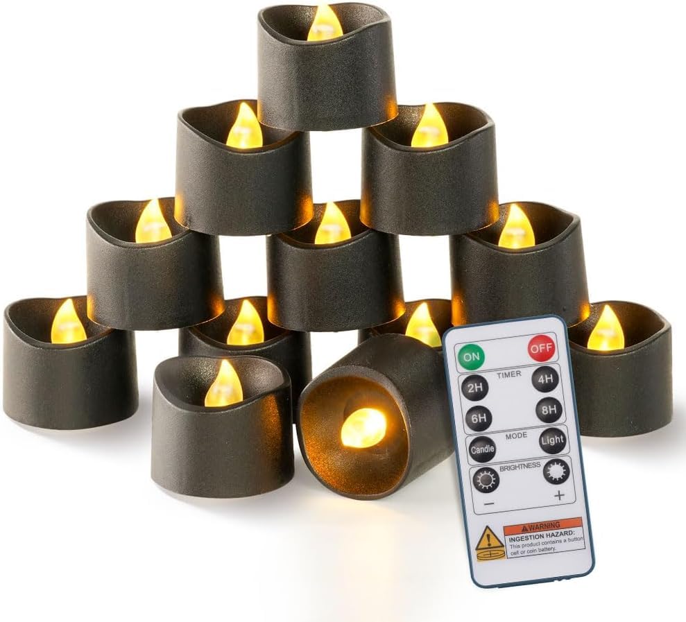 Homemory 12 Stück Schwarz LED Teelichter, Fernbedienung Kerzen mit...