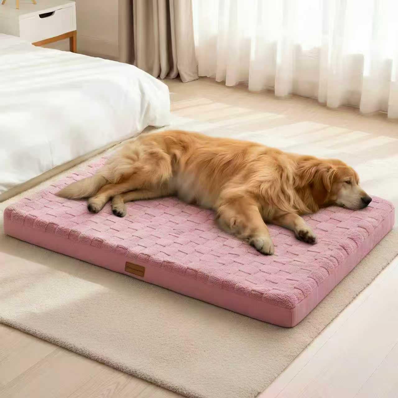 Patas Lague Orthopedic XL Dog Bed Large Sized Dog 42''X28'', Waterproof Soft Comfortable Egg Crate Foam Large Pet Beds Crate Mat with Removable Washable Cover and Nonskid Bottom, Pink