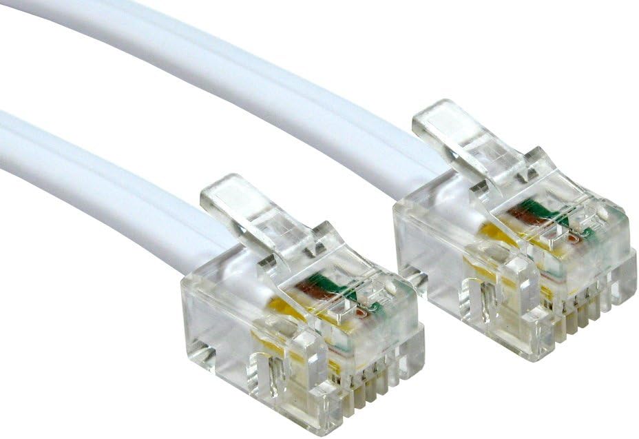 ADSL Cable - Premium Quality/Gold Plated Contact Pins/High Speed Internet Broadband/Router or Modem to RJ11 Phone Socket or Microfilter/White (White, 10m)