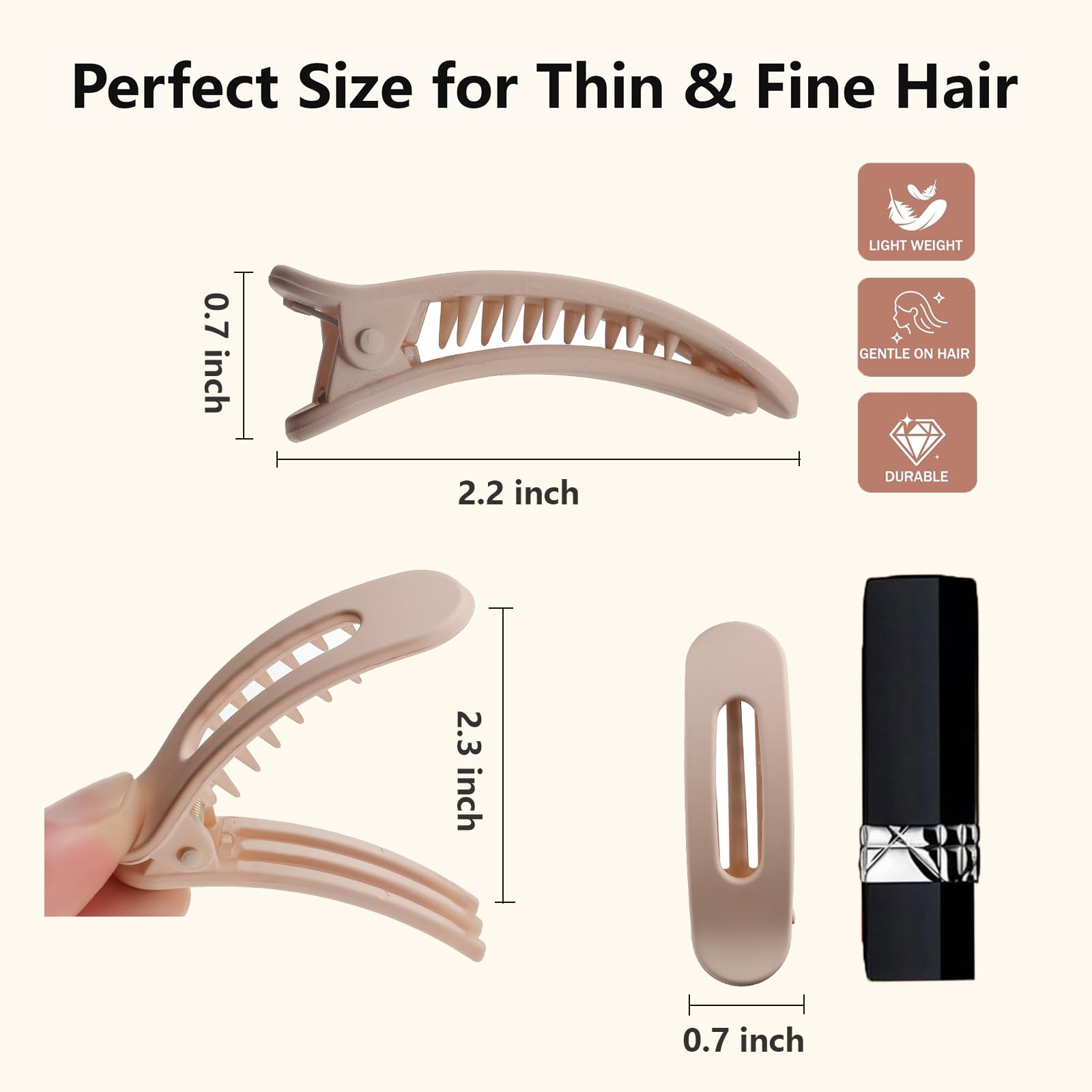 Kleine flache Haarspangen für Damen und Mädchen (10 Stück, neutral matt)