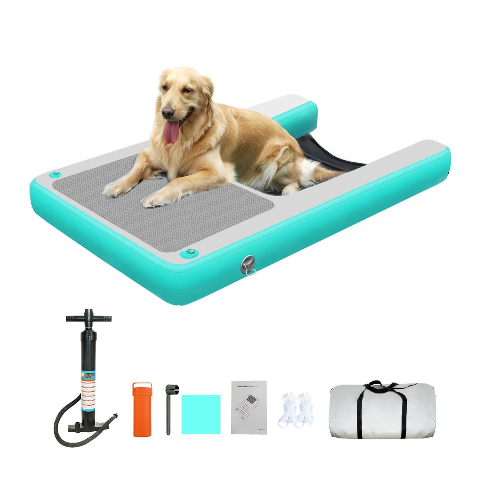 Green Yellow Blue Red Black Dog Inflatable Dock Platform, Non-Slip Dog Floating Ramp/Ladder for Getting Into Boat, Small Large Pet Pool Safety Ramps High Visibility(Green)