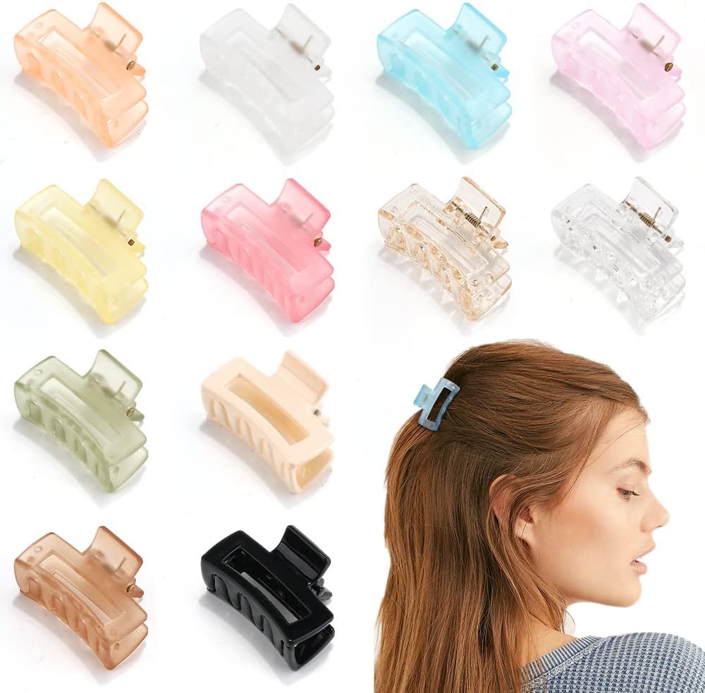Canitor Small Hair Clips for Girls 12PCS Mini Hair Clips for Women Small Claw Clips Rectangle Mini Hair Claw Clips Gifts for Women Girls